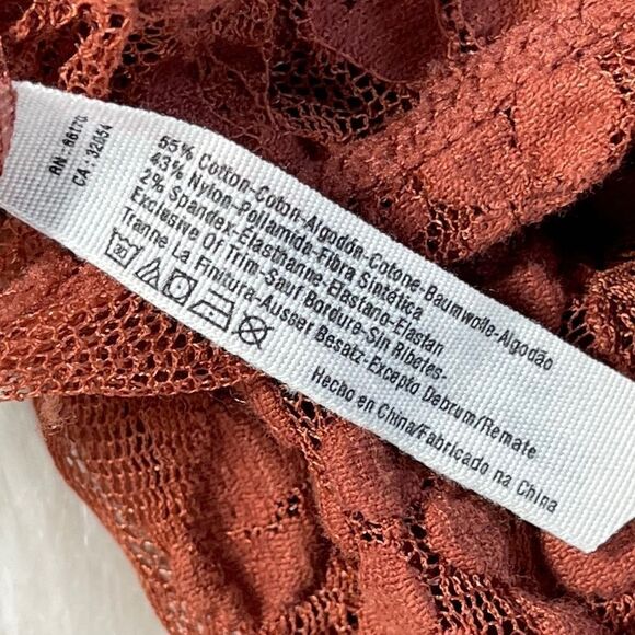 Intimately Free People Burnt Orange Lace Top Lattice Tie Sleeves Sz XS - Picture 9 of 9